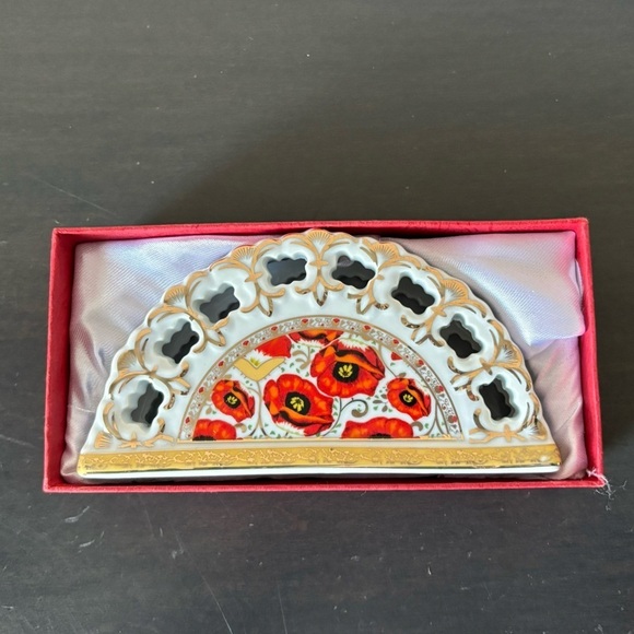 NEW Poppy Themed Napkin Holder Fine China Kosenberg Germany - Picture 3 of 11